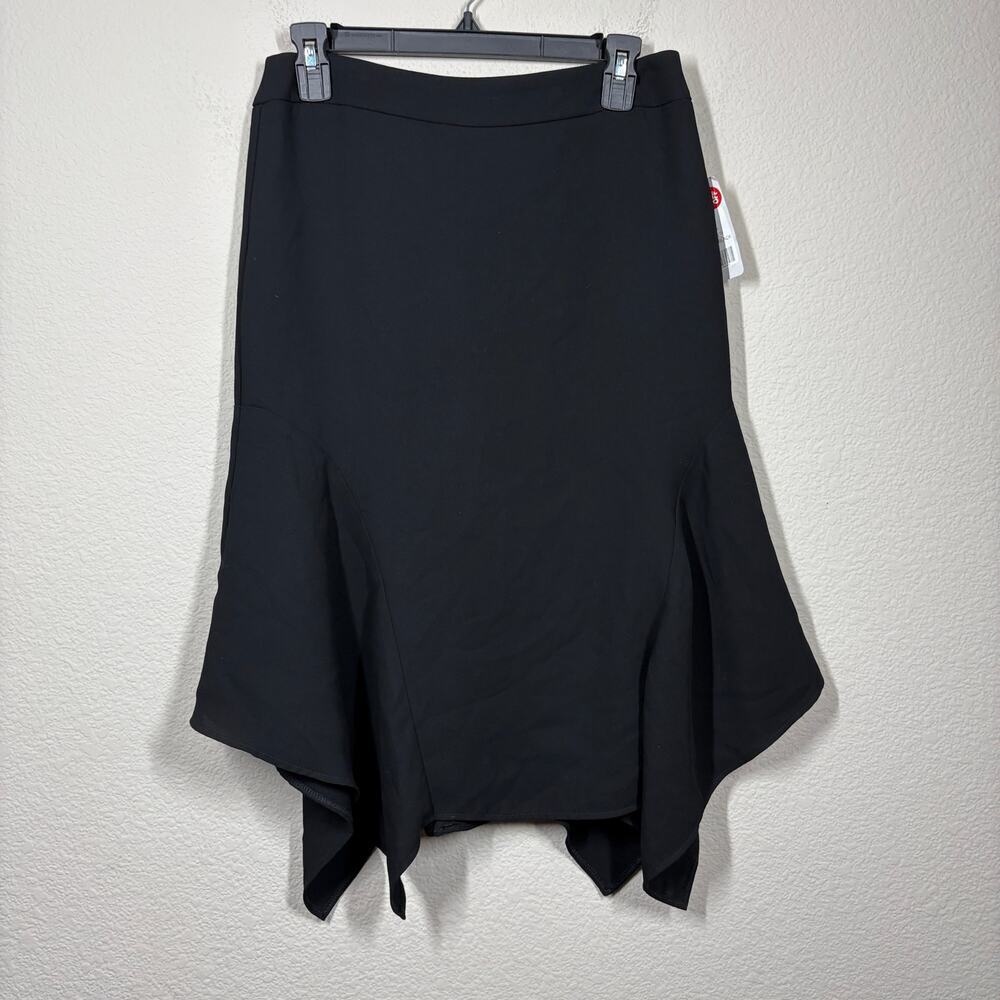 Elliott Lauren 6 Lori K Knee Length Skirt Draped Black Flared Handkerchief Hem